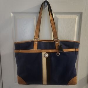 Coach Diaper Bag Tote Shoulder Bag Navy Nylon Leather Trim 2009 Baby Hang Tag